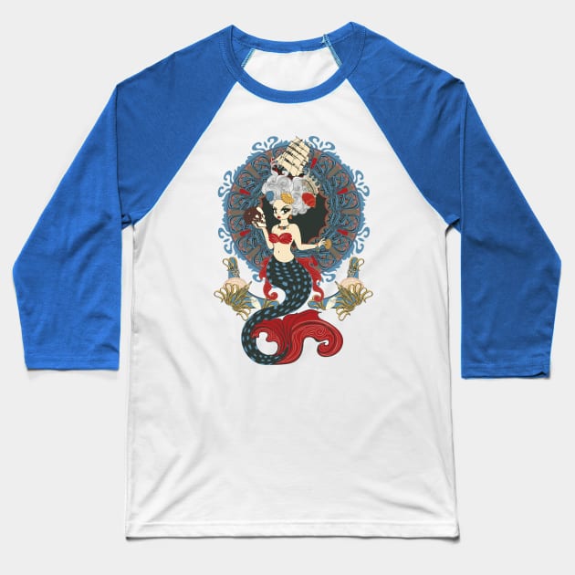 Roсoco mermaid art nouveau Baseball T-Shirt by AnnArtshock